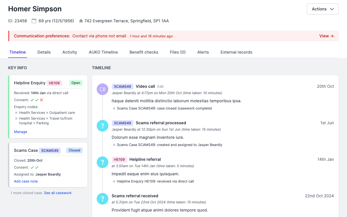 Product screenshot showing an example profile page